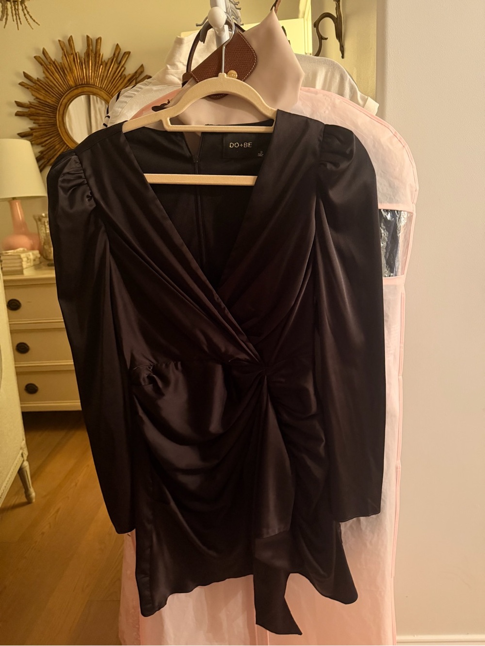 DO+BE Black Satin Twist-Front Mini Dress